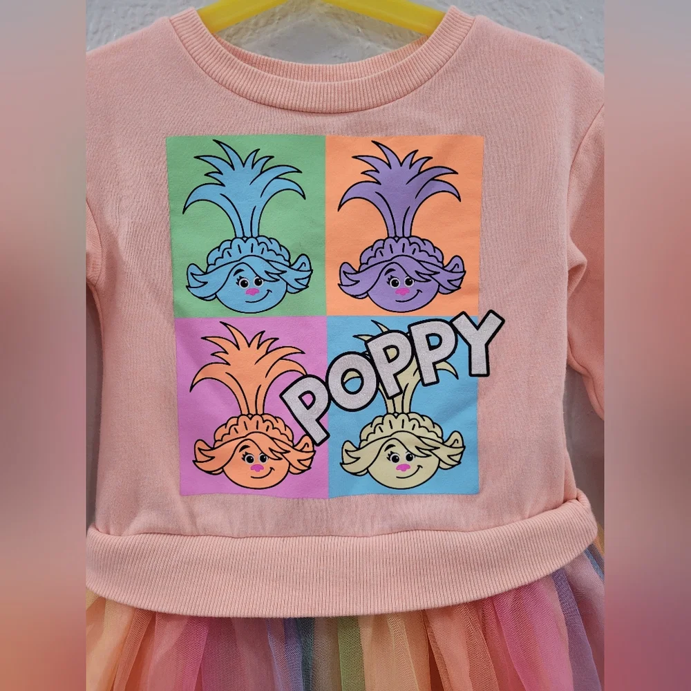 Colorful Trolls Long Sleeve Dress 3t - Picture 3 of 9